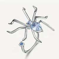 gems ballet spider shape natural sky blue topaz ring 925 sterling silver gemstone animal punk rings for women party funny gifts