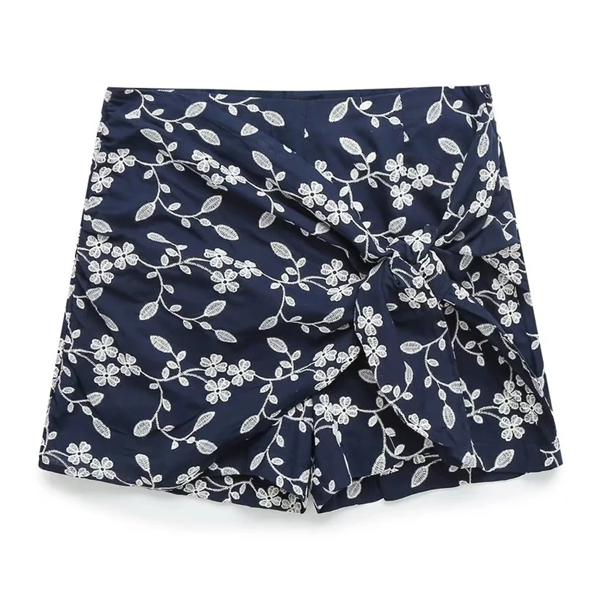 Jenny&Dave French Country Fashion Ladies Harem Bermuda Casual Cotton Embroidery Shorts for Women