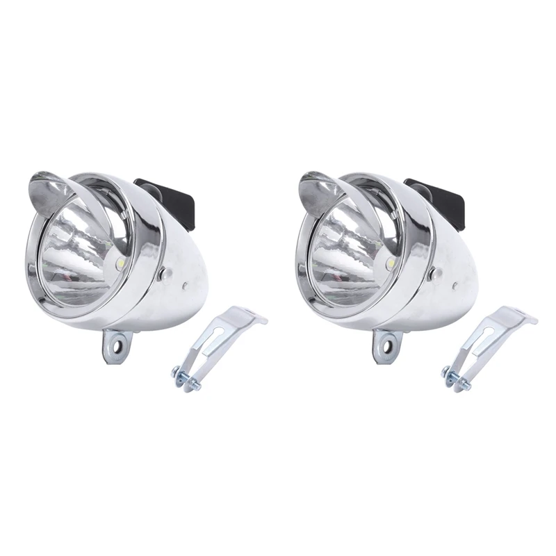 

2X Bicycle Hat Lamp Bike Front Light Retro Headlights Metal Silver 6LED Waterproof Headlights Riding Equipment