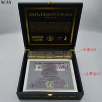 200pcs nonillon containers zimbabwe notes 30zeros inventory list with 6opcs gold bar and wooden box with uv mark top collection
