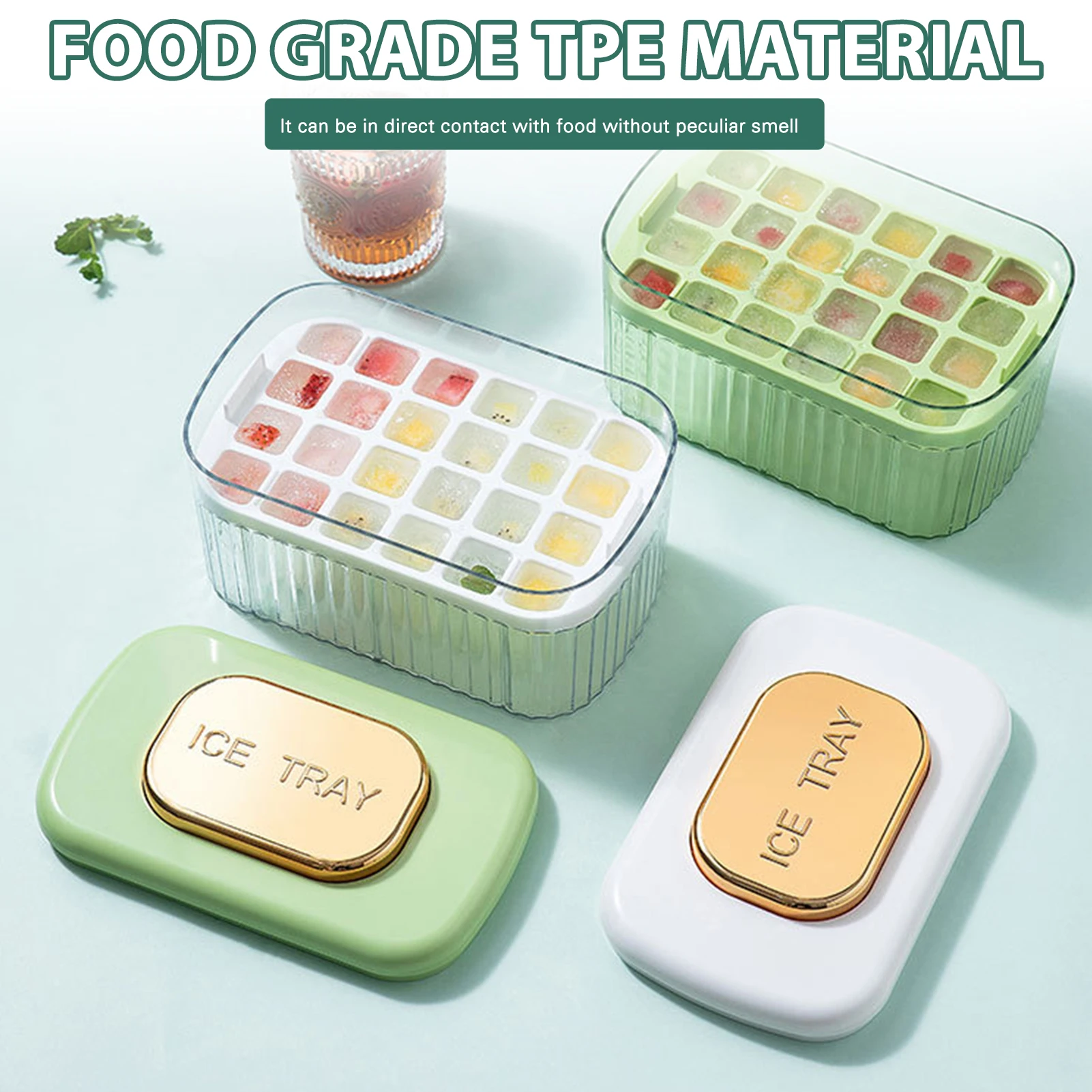 

Трафарет для льда прессового типа, большая емкость, коробка для хранения льда, шаблон для кубиков льда с крышкой, многоразовый портативный, ...