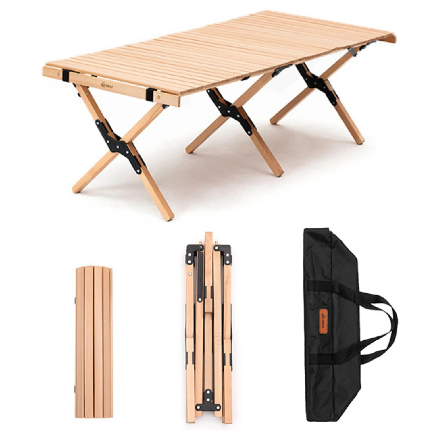 

Folding Wood Table Portable Outdoor Indoor All-Purpose Foldable Picnic Table Cake Roll Wooden Table in a Bag for Picnic Camping