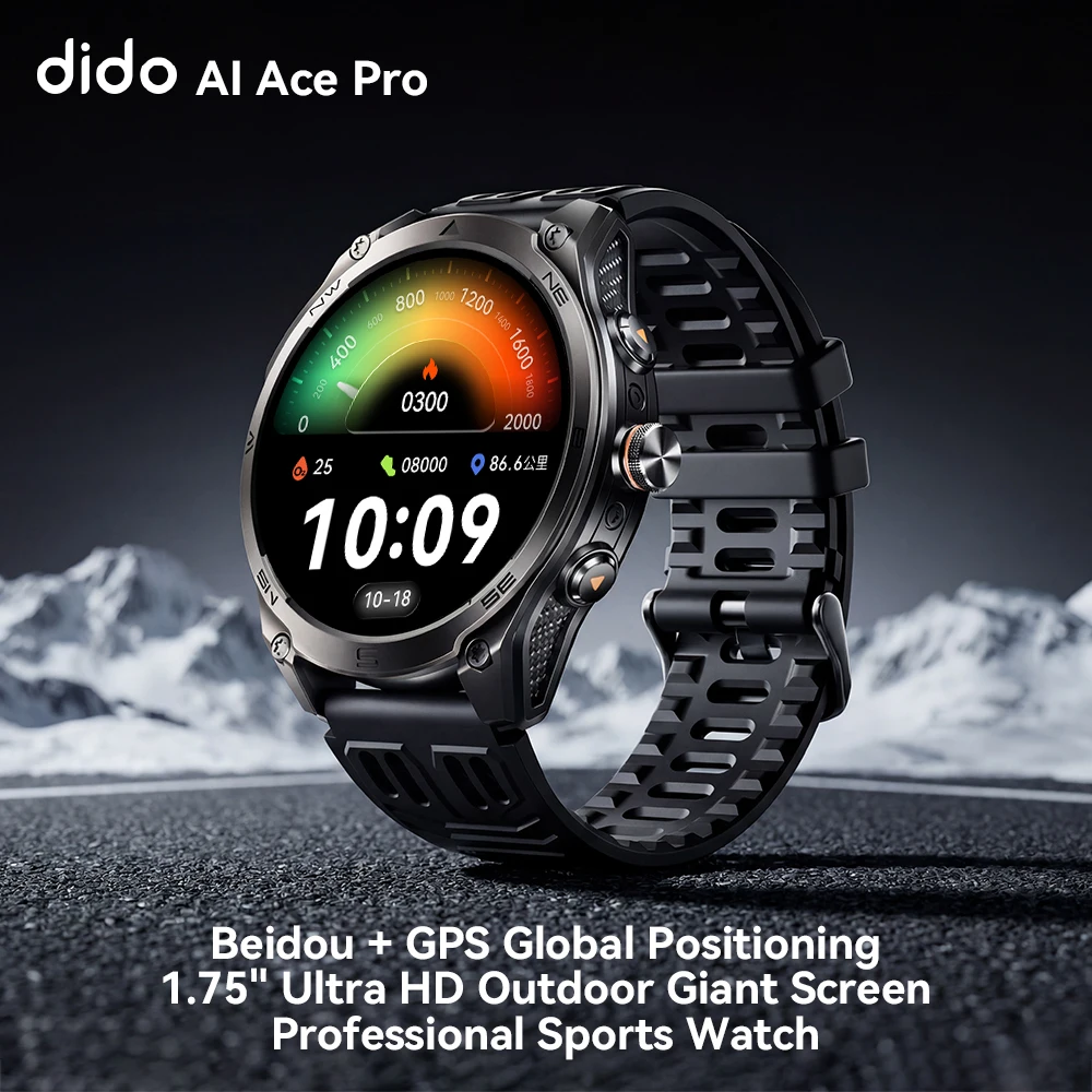 Фото Умные часы Dido AI Ace Pro со встроенным GPS, AMOLED-экраном 1,75 дюйма, Bluetooth-вызовами, водонепроницаемостью IP68, монитором здоровья, для бега на открытом воздухе №1