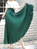 womens elegant metal color mermaid skirt korean fashion elastic high waist floor length pleated maxi skirts 2022 summer k78