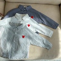 new 2022 autumn baby boys cotton shirts plaid dot korean style turn down collar toddlers kids long sleeve love white blouse tops