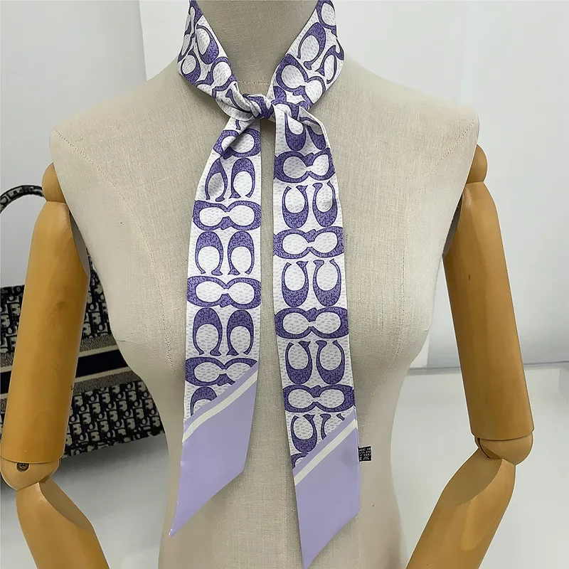 Женский осенне-зимний шелковый шарф маленький длинный тонкий узкий повязка на