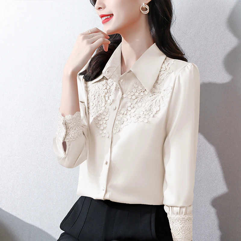 Элегантная Красная атласная блузка Chikichi новинка весны 2022 Лоскутная кружевная