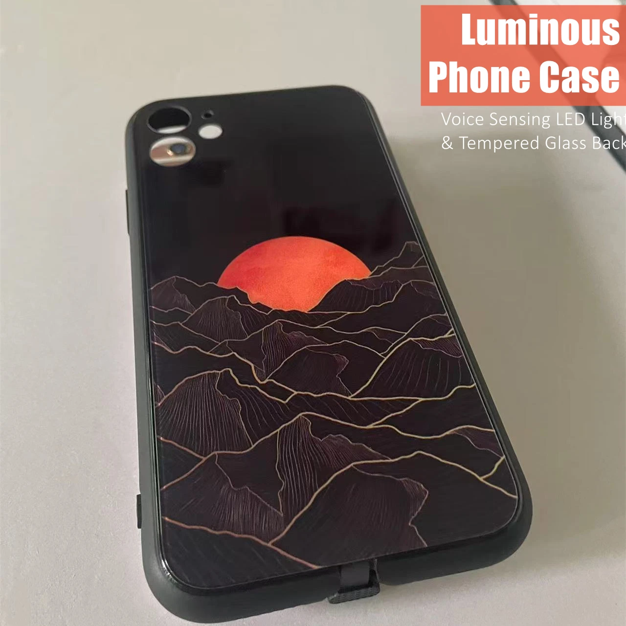 

Couple Sun Moon Colorful LED Light Glow Luminous Tempered Glass Case for Huawei P40 P50 P60 Mate 30 40 50 Nova 9 10 Pro Plus