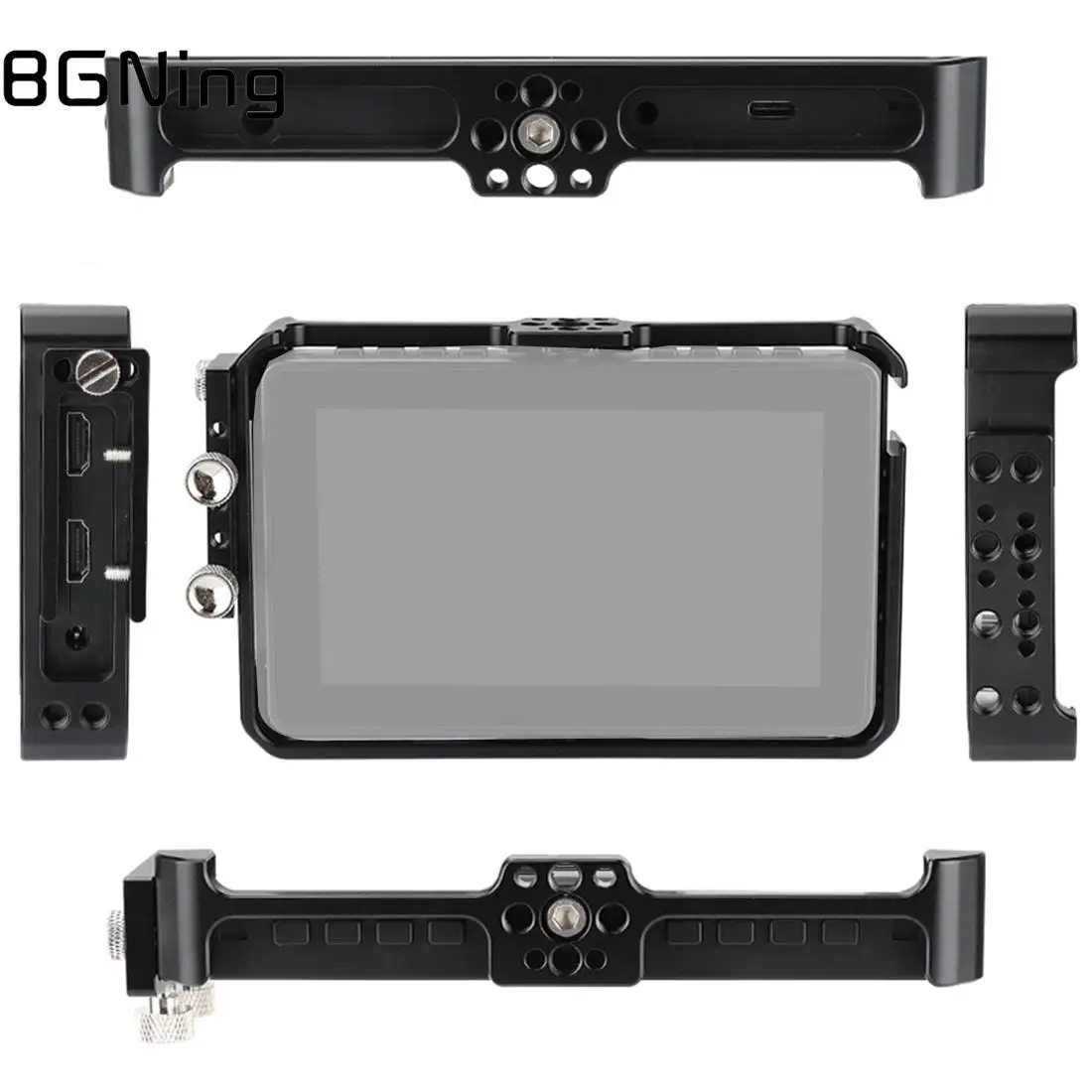 

Aluminum Alloy Monitor Formfitting Cage Rig for Feelworld F5 Pro V2 /F5 Pro 5.5" with Cable Clamp Protective Frame Mount Bracket