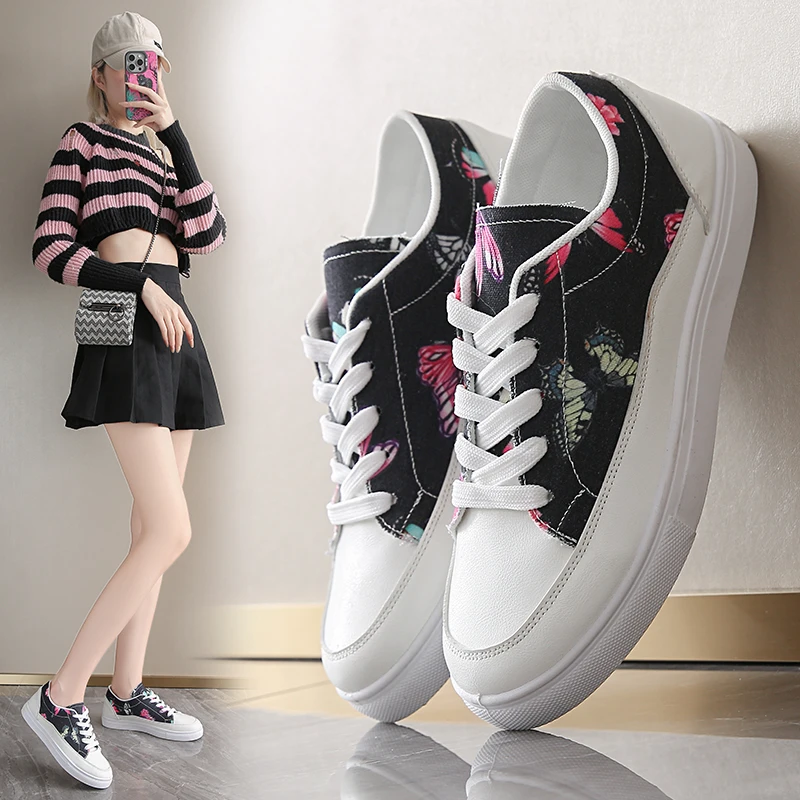 Женская вулканизированная обувь дышащая парусиновая студенческие низкие