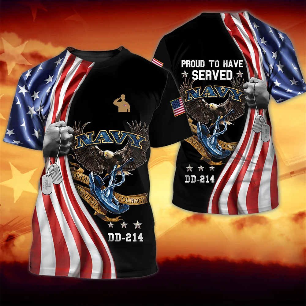 

American Soldiers Printing T Shirt For Men Fashion Eagle Pattern Harajuku Oversized Short Sleeve Tops Leisure O-neck Sports Tees