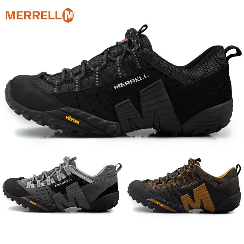 Merrell Men Genuine leather Outdoor Cross-Country Hiking Shoes Male Durable Mountain None-Slip Climbing Walking Trek Sneakers
