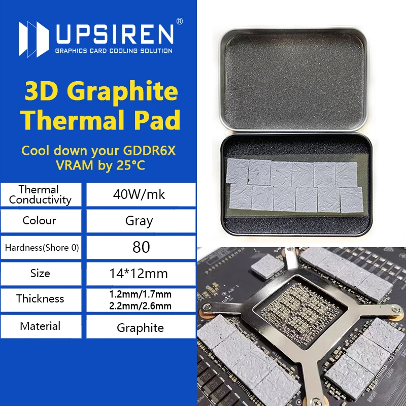 

UPSIREN 40W/m.k 3D Graphite Thermal Pad 3090/3080 Memory Thermal Grease Pad Integrated Circuit GDDR 6X VRAM Graphene Cooling