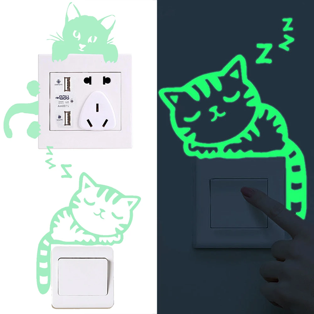 

5/3/1PCS Glow-in-the-dark Light Switch Wall Stickers Animal Cat Sticker Luminous Paster Ornament Room Decoration Accessories