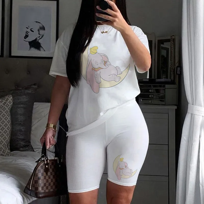 

Новинка 2022, летняя одежда Y2k, комплект из футболки и шортов с милым мультяшным принтом Дамбо, футболка в спортивном стиле с круглым вырезом и ...