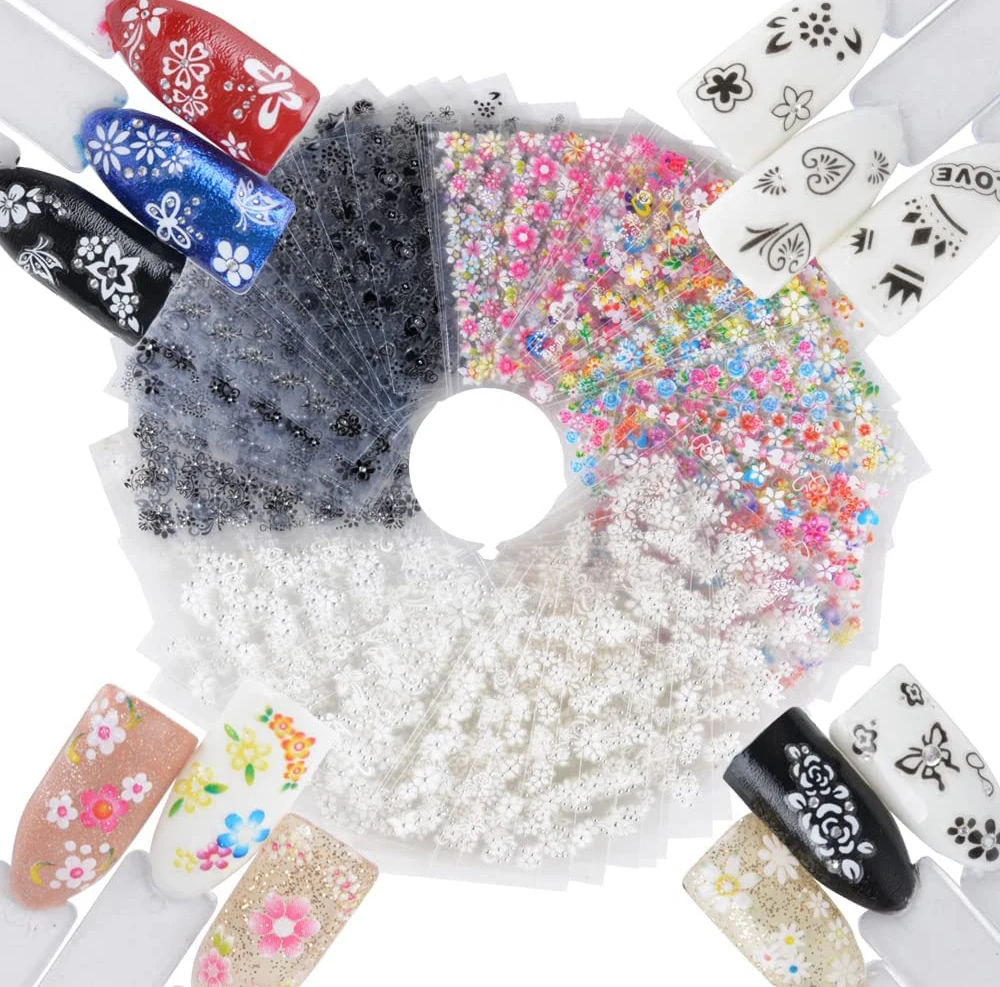 

1set 3D Flower Nail Stickers Decals Waterproof Tape Adhesive Kids Decals Patch Nail Decorations with Diamond Nail Art Sticker G0