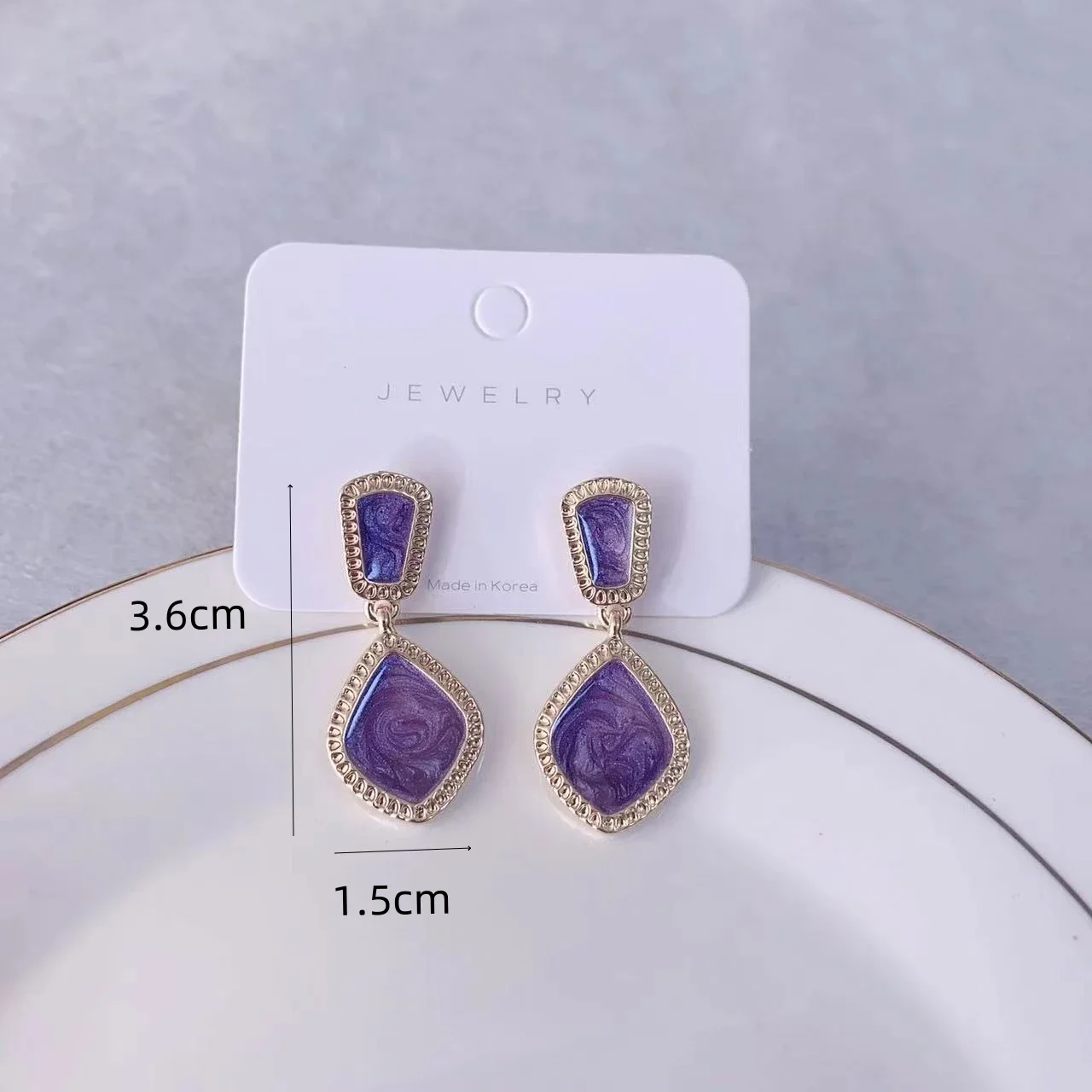 Фиолетовый цвет геометрические серьги-капли с ромбами для женщин милые