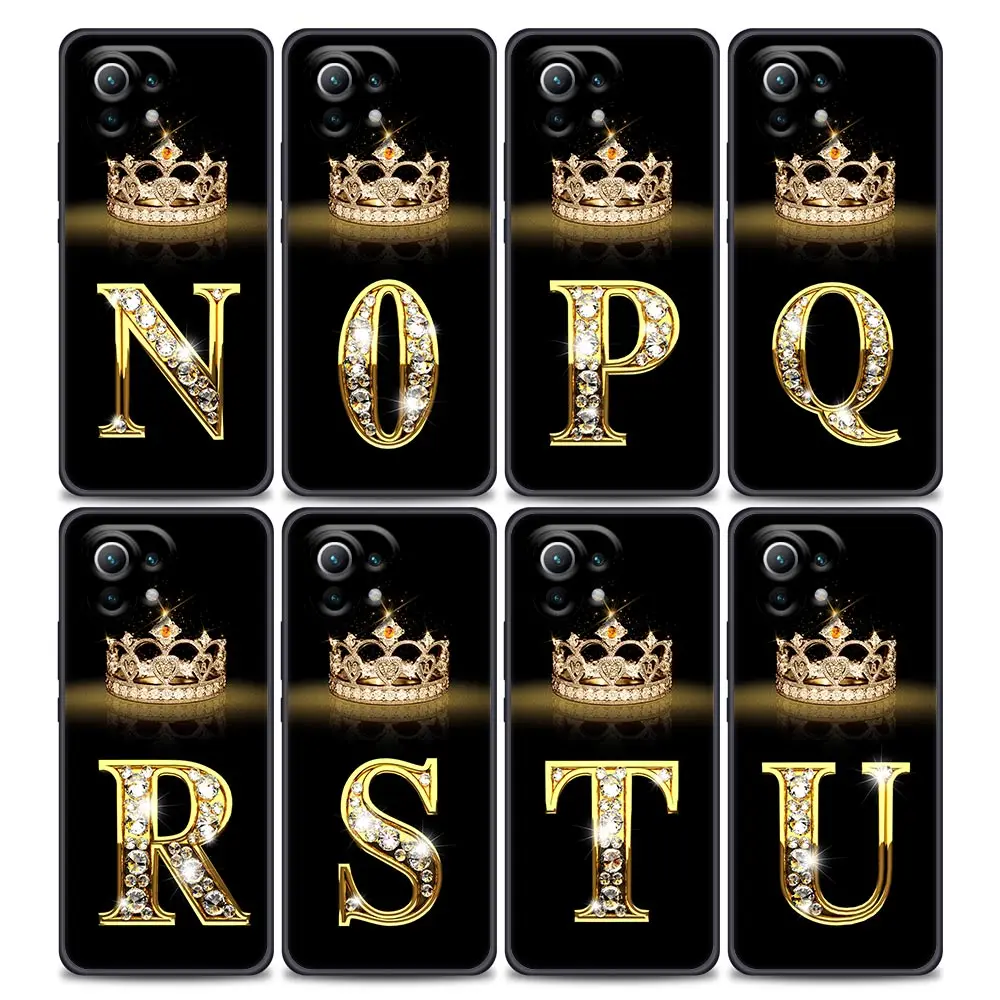 

Golden Letter N Q R W Silicone Case For Xiaomi Mi 9 9se 8 10 10T A2 Lite 10S 9T CC9 Note 10 Pro 9Lite Cover Diamond Crown Fundas