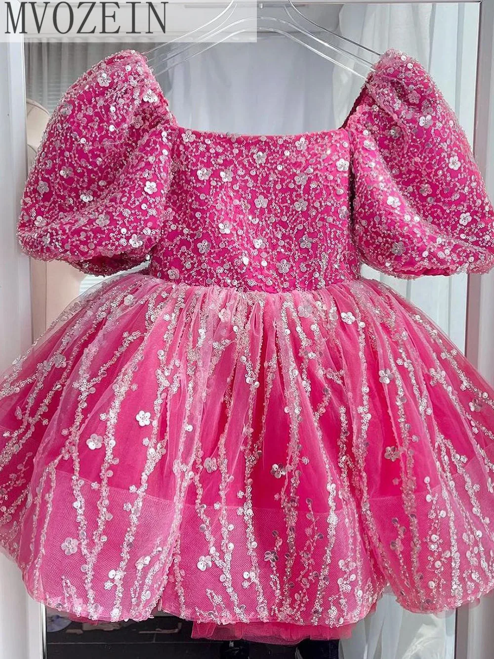 Пышное блестящее платье для девочек, розовое платье для девочек с цветами, детское платье для девочек, платье принцессы, платье для девочек с коротким рукавом, платье для свадебной вечеринки