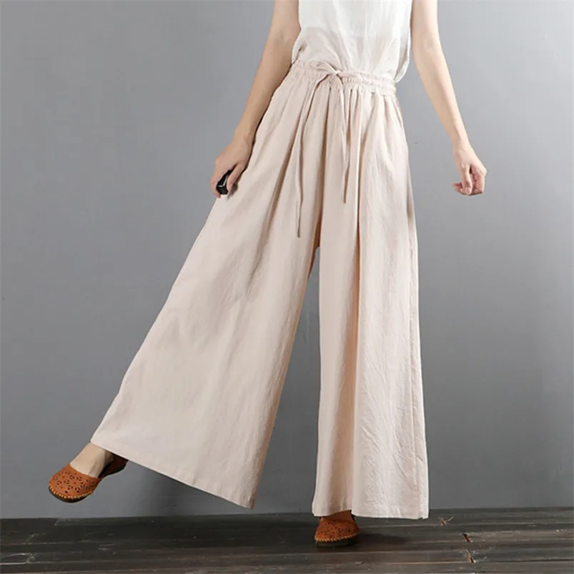 

Spring Women Cotton Linen Vintage Pants Retro High Waist Casual Loose Simple Long Trousers Plus Size Female Wide Leg Pants