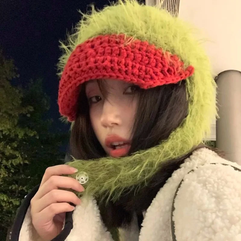 Корейская милая забавная цветная вязаная шерстяная шапка-бомбер женская