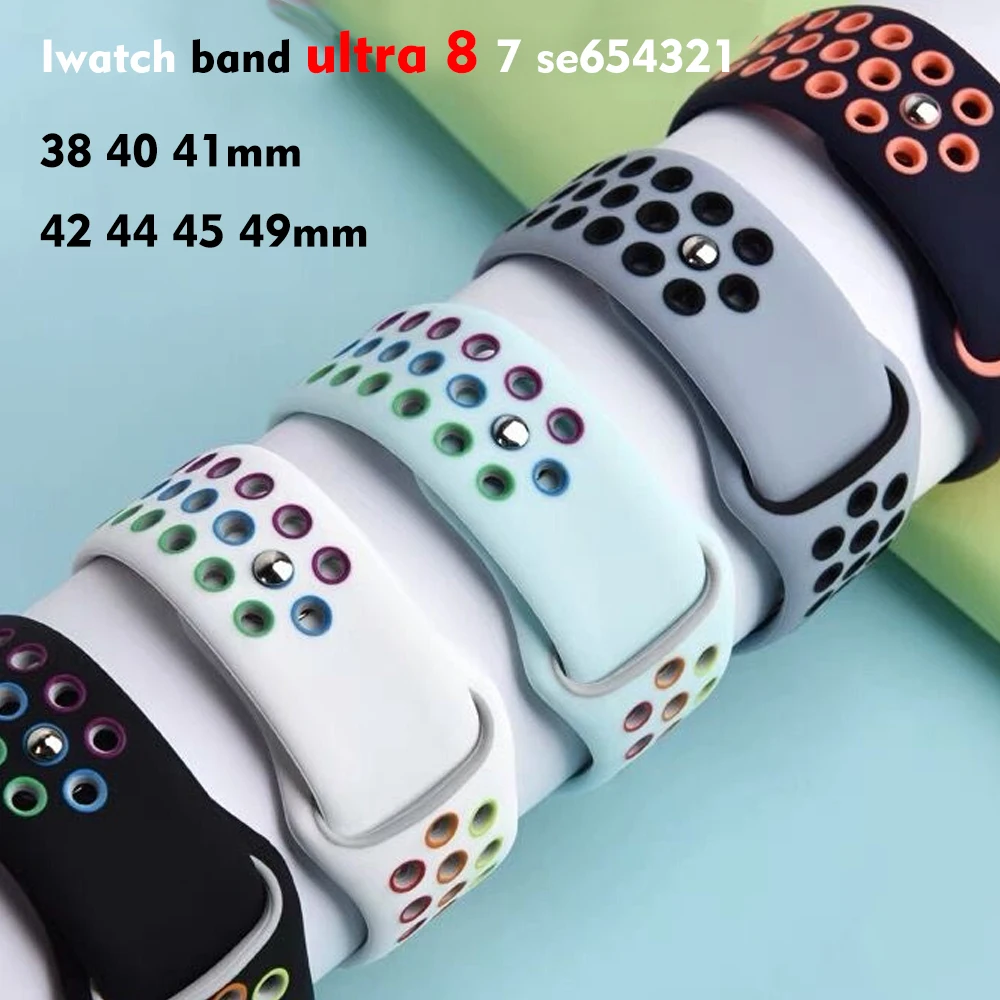 Silicone Sport Strap For Apple Watch band 49mm 38mm 42mm 41mm 45mm 40mm 44m Correa Bracelet iWatch Series 8 7 6 4 5 SE ultra