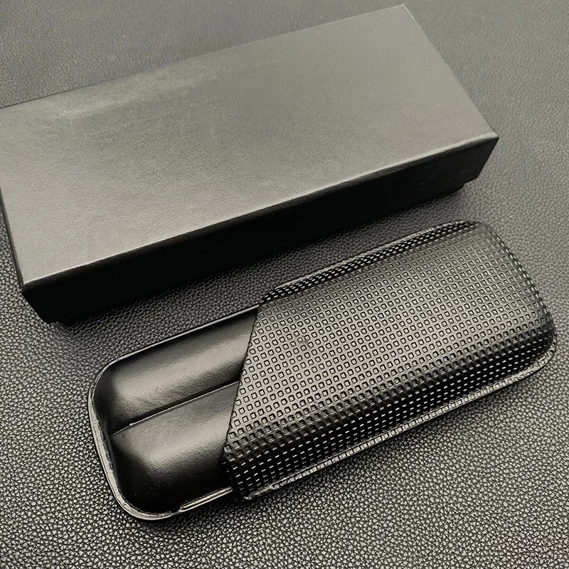 

Black Cigar Humidor Cow Leather Travel Cigar Case 2 Tube Cigars Holder Carrying Case Humidor Accessories Gift for Friend