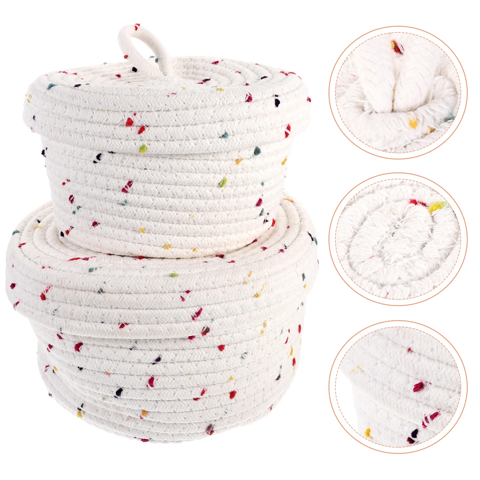 

2Pcs Lidded Cotton Woven Basket Woven Snack Toy Basket Desktop Organizer Basket