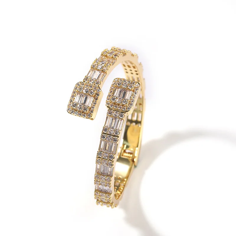 

Hip Hop Full Cubic Zirconia Paved Bling Ice Out Geometric Open Cuff Bangle Bracelets for Men Women Unisex Charm Rapper Jewelry