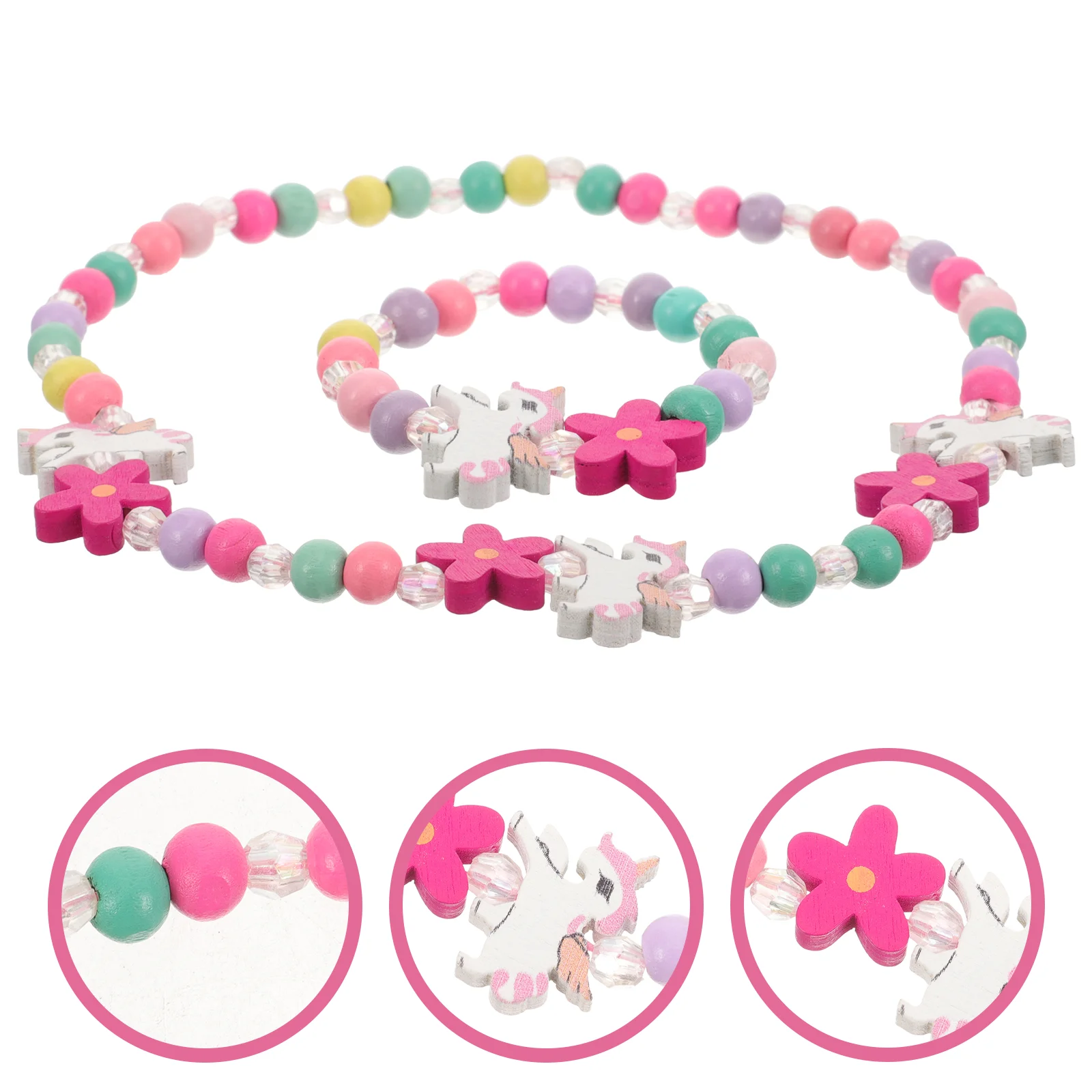

Wooden Colorful Beaded Kids Necklace Bracelet Set