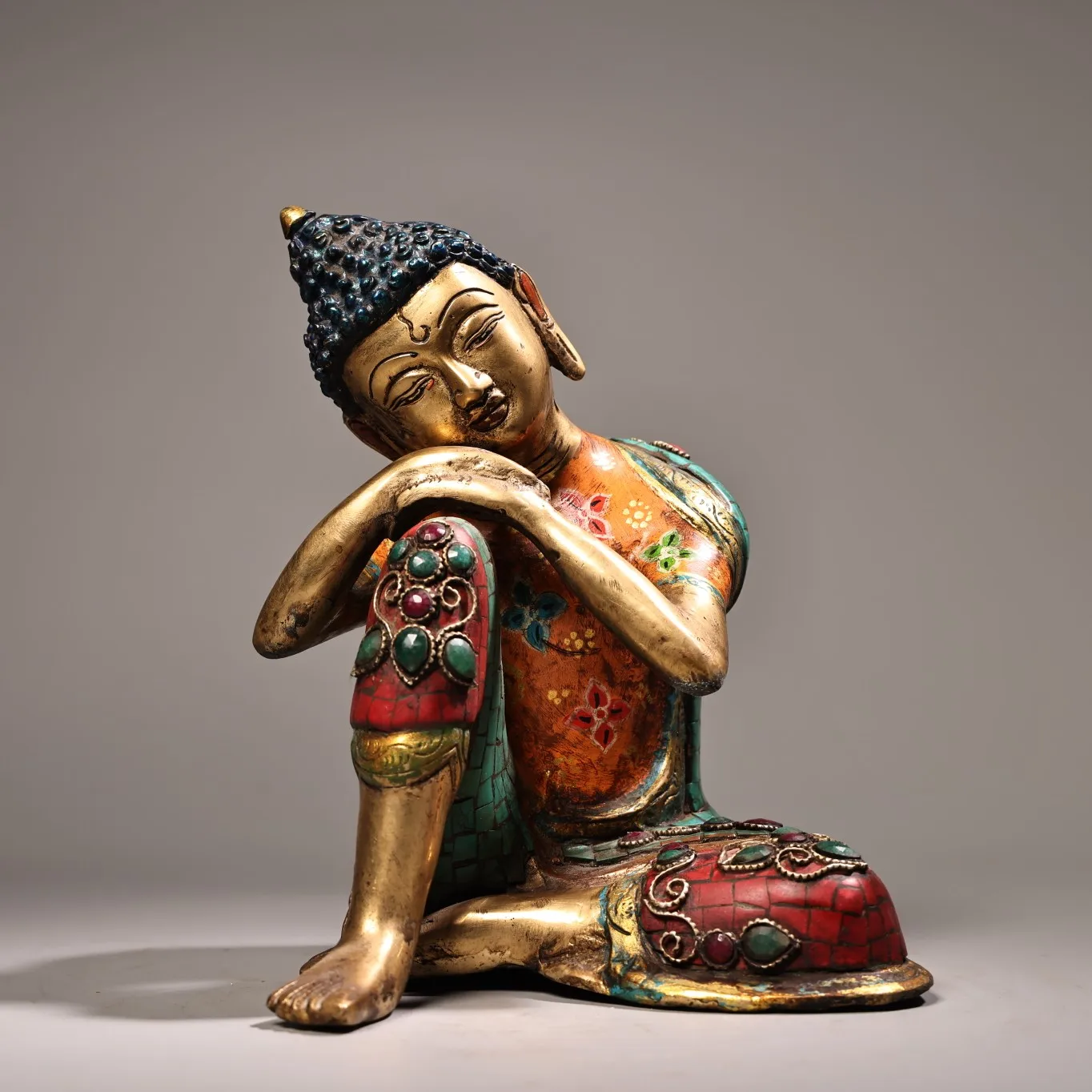 7-дюймовая коллекция тибетского храма старая бронза окрашенная контур в золоте