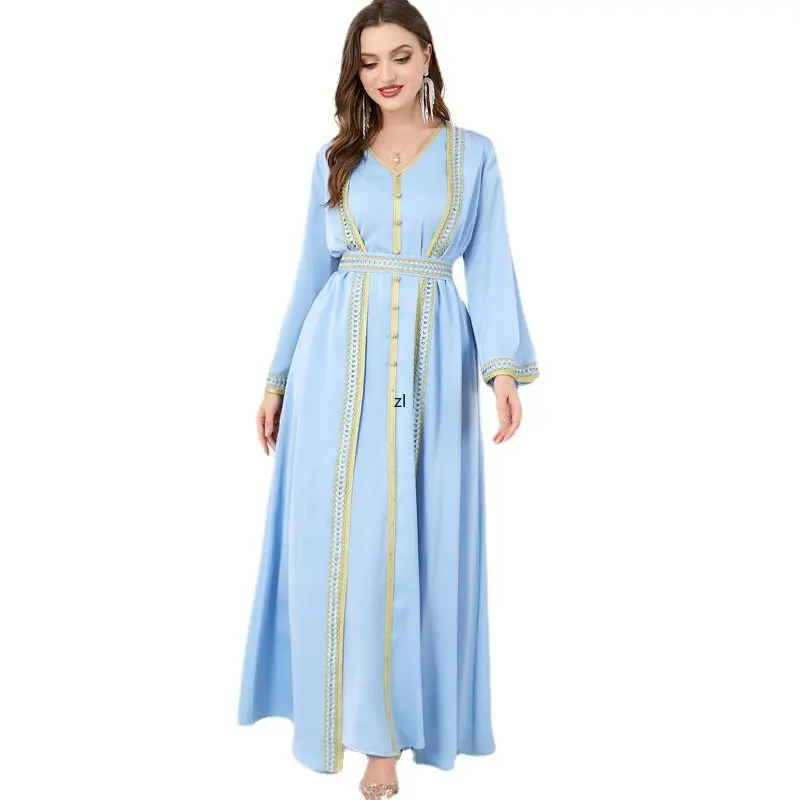 

2 Piece Muslim Sets Luxury Embroidery Evening Modest Dress for Women Ramadan Dubai Abaya Islamic Jalabiya Marocain Kaftan Robe