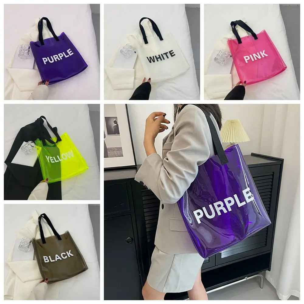 

Letter Clear PVC Tote Bag Elegant Lightweight Transparent Large Capacity Top Handle Travel