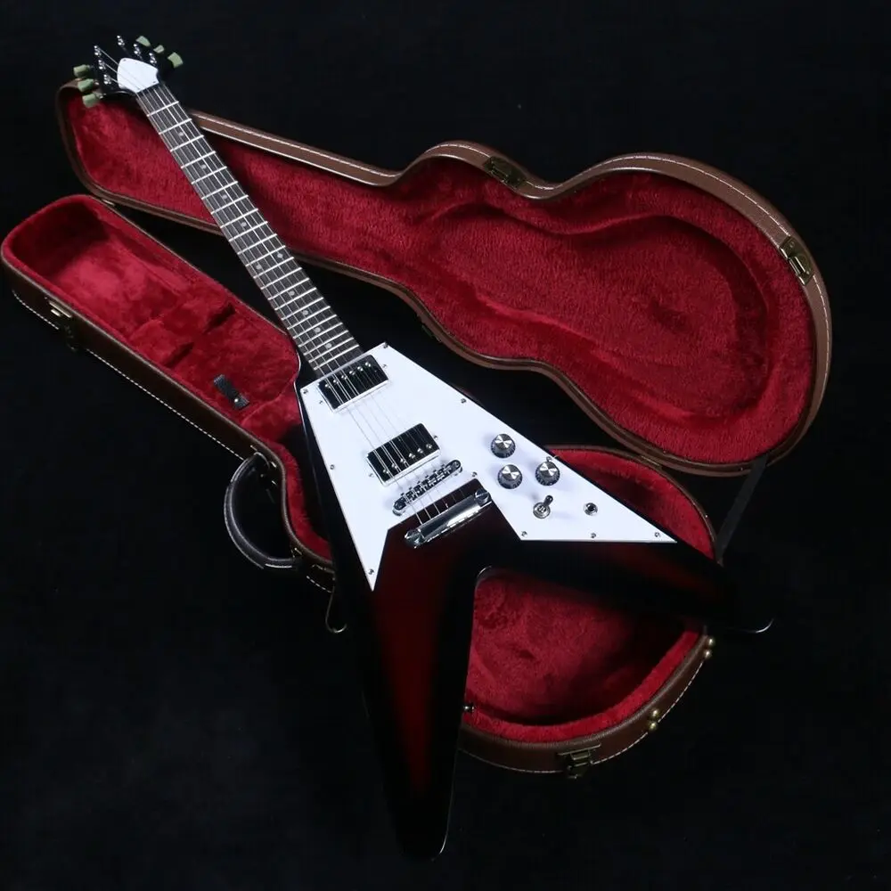 

Classic V Version Body Electric Guitar Humbucker Pickups White Pickguard Chrome Hardware