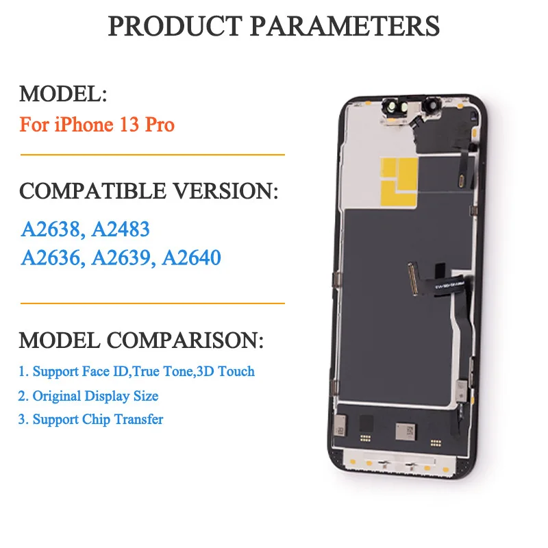 Фото RFLCD OLED-дисплей для iPhone 13 Pro, 100% протестированная сенсорная панель в сборе, запасные части A2638 A2483 A2636 A2639 №3