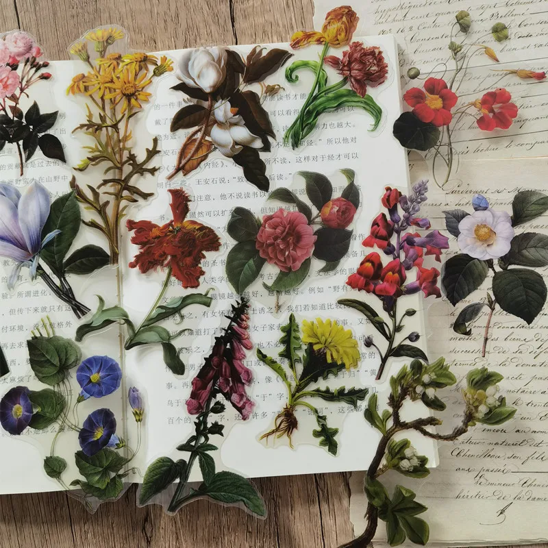 

40 шт., прозрачные винтажные наклейки с цветами для домашних животных