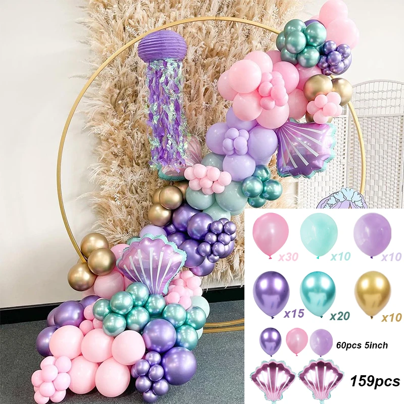 

159pcs Mermaid Party Balloon Garland Arch Kit Candy Pink Purple Blue Latex Ballon Baby Shower Girl 1st Birthday Party Favors
