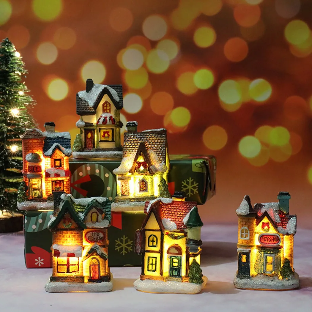 

1pc LED Light Up Christmas Snow House Decoration Small Desktop Ornaments Christmas Decor Home Decor Holiday Decor