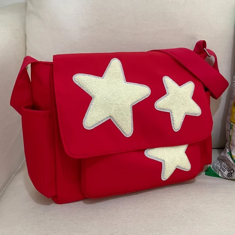Женская сумка-мессенджер со звездами, универсальная сумка через плечо с несколькими карманами, легкий регулируемый ремешок, вместительная сумочка для покупок с напуском