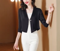 summer season office lady blouses 2022 new design korean fashion acetate satin outer clothing three quarter v neck tops