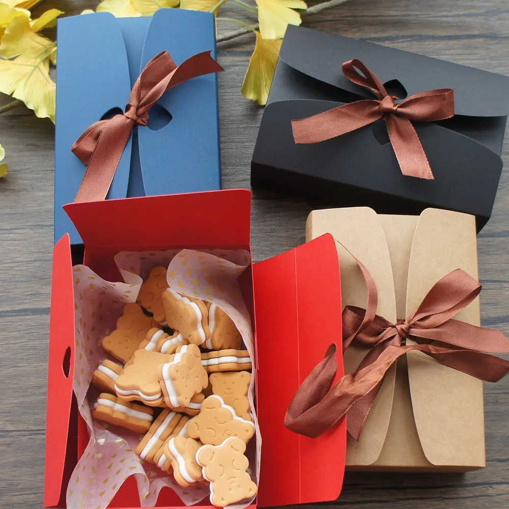 

11.5*17.5*5CM 10 Set Paper Box with Ribbon Candy Bake Cookie Chocolate Wedding Christmas Birthday Party Gifts Packing