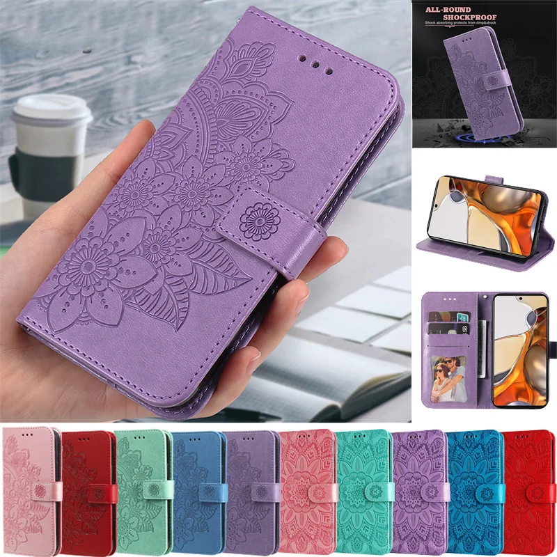 

Luxury Sunflower Seven-petal Flower Embossed Leather Protect Cover Etui For Huawei Mate 60 Pro ALN-AL00 ALN-AL80 ALN-AL00 Case