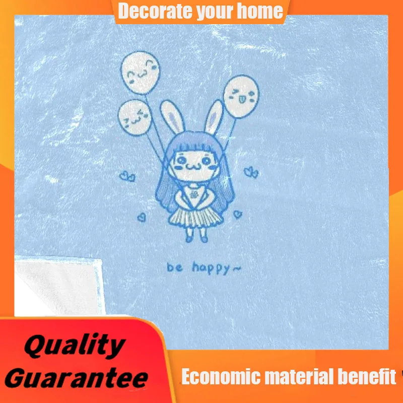 

Lightweight Bunny Girl and Balloon Printing Fleece Warm Soft Cozy Throws Blanket custom blanket
