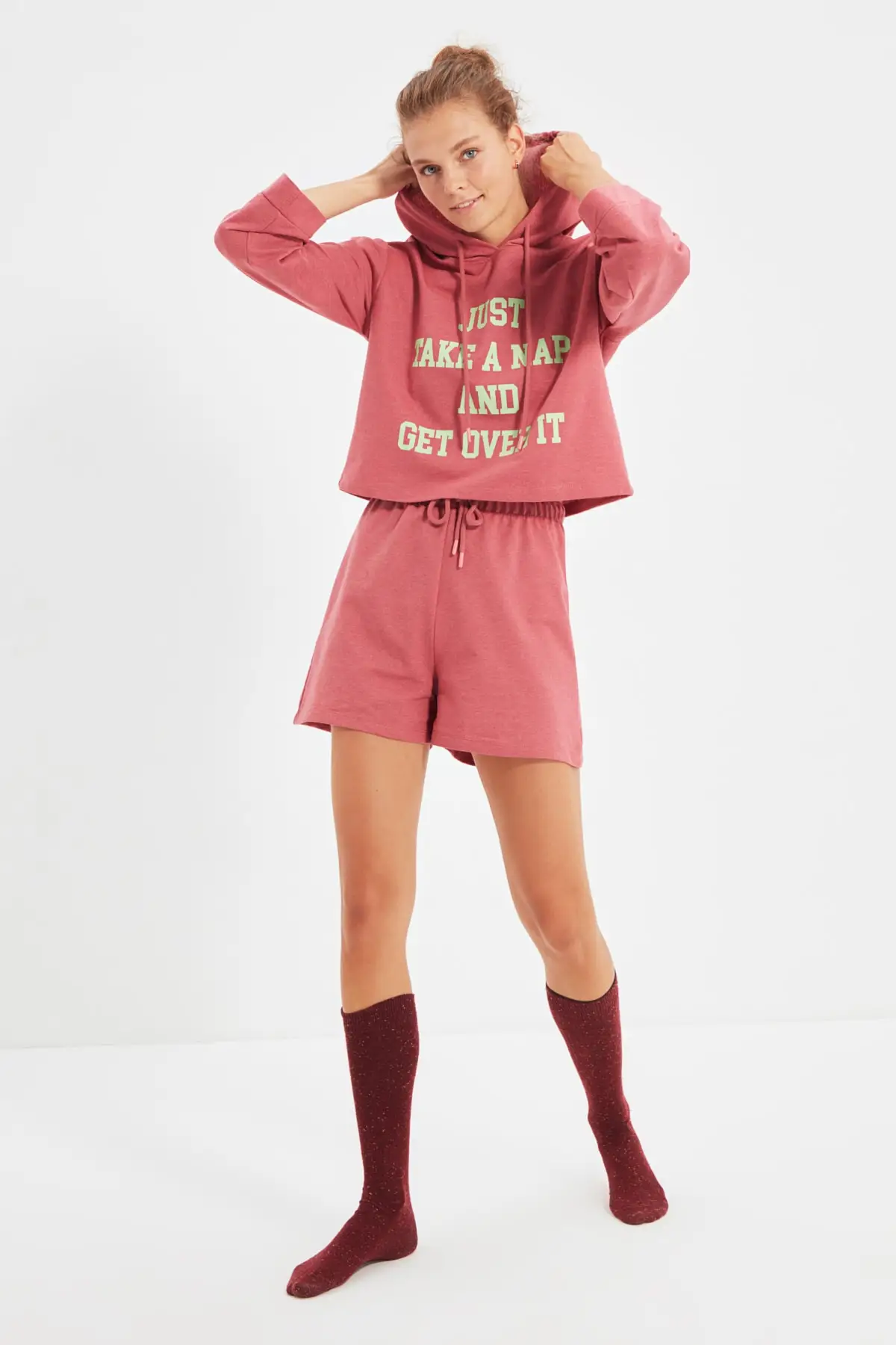 Trendyol Recycle Fabric Knitted Printed Pajamas set THMAW22PT0235