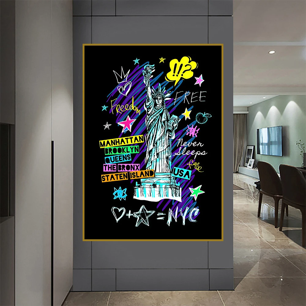 

Graffiti Statue Of Liberty Sculpture Posters Painting Canvas Print Colorful Street Wall Art Pictures For Living Room Home Decor