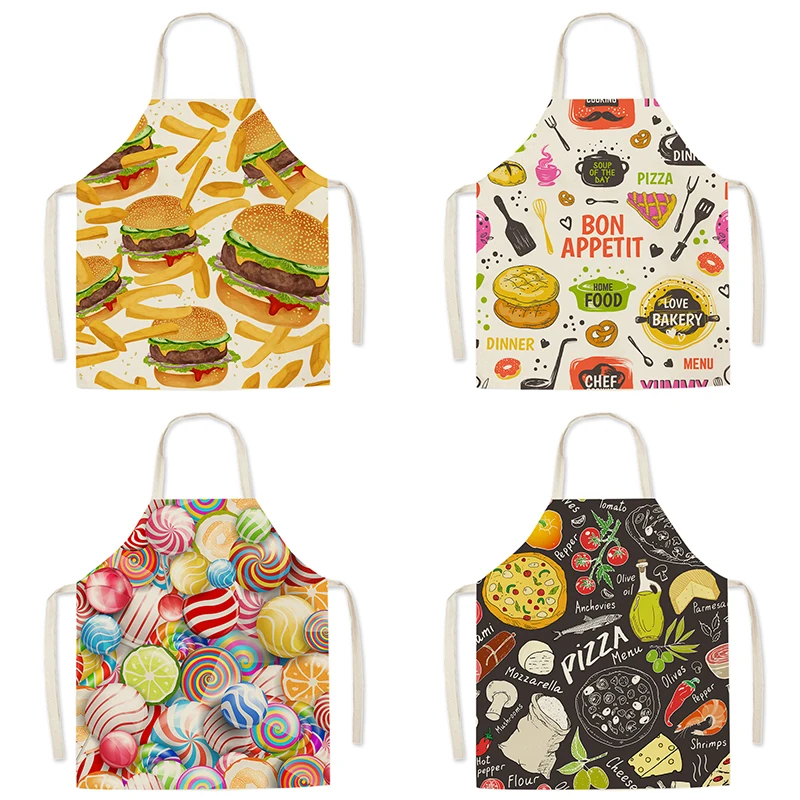 

Food Pattern Printed Diet apron Home Cleaning tools Hamburger French Fries pizza pattern Kitchen apron anti-stain linen apron