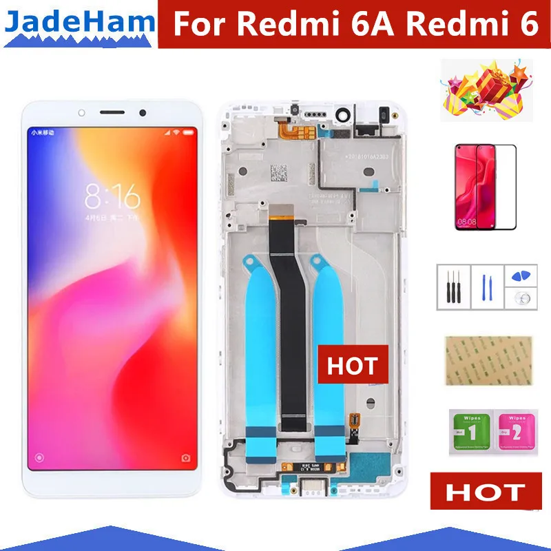 

ЖК-дисплей для Redmi 6 6a, ЖК-дисплей с рамкой, сенсорный экран, замена для Xiaomi Redmi 6 6A 6 A Global 5,45 '', ЖК-экран, полное тестирование