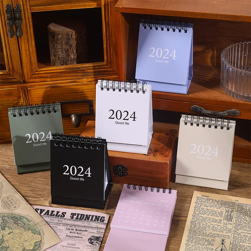 

2024 Good Life Desk Calendar Mini Coil Calendar Book with Stickers Daily Weekly Monthly Planner To Do List Home Office Supplies