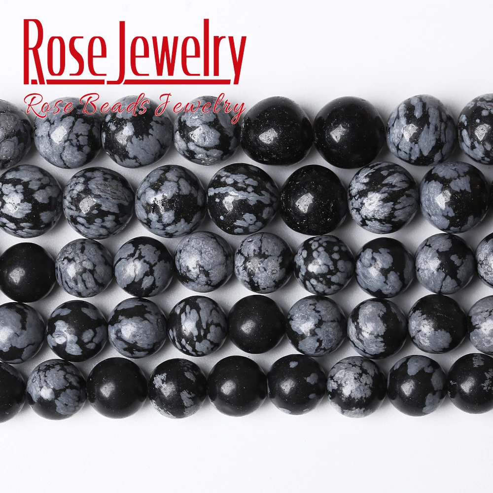 

Factory Price Natural Stone Black Snowflake Round Loose Beads For Jewelry Making 15'' Strand 4 6 8 10 12 Mm Pick Size