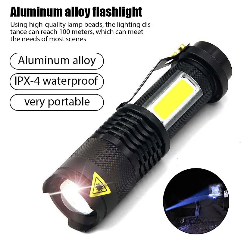 

Mini Portable LED Flashlight Use XPE + COB Lamp Beads 100 Meters Lighting Distance Used for Adventure Camping